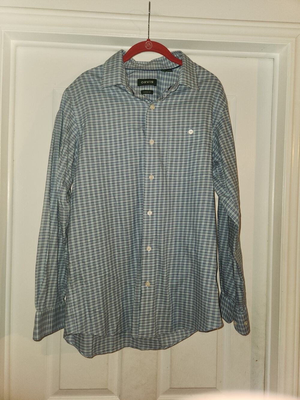 Orvis Men's Casual Blue Plaid Long Sleeve Shirt